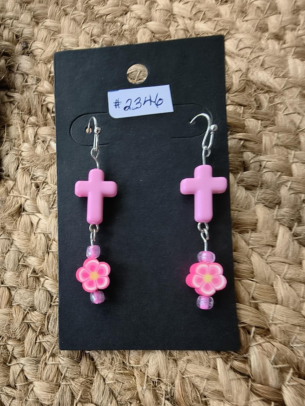 Pink Cross and Flower Dangle Earrings for Kids